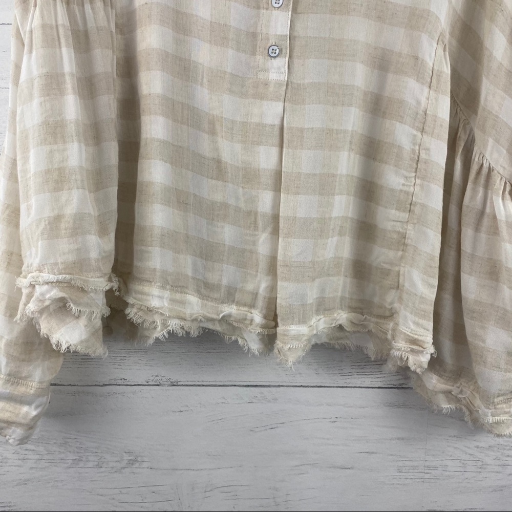 Free People Tan and White Striped Raw Hem Blouse - Picture 6 of 9